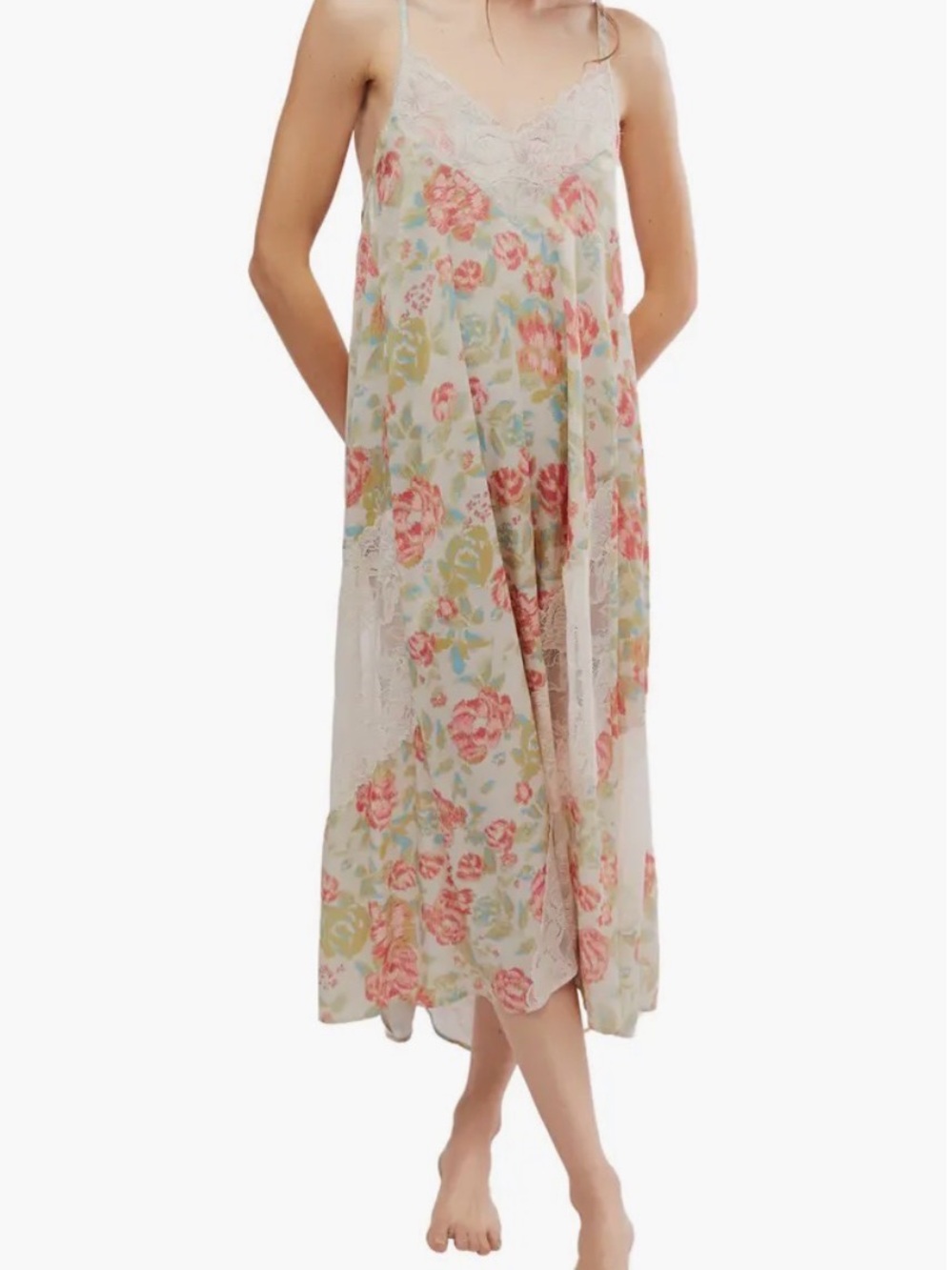 NWT Free People first date silky Floral Lace Trim Ivory Maxi Dress S - Picture 5 of 5